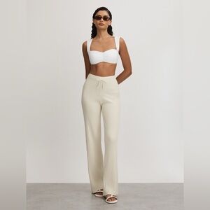 Good American Cloud White Ribbed Knit Wide Leg Lounge Pants High Waist Size M